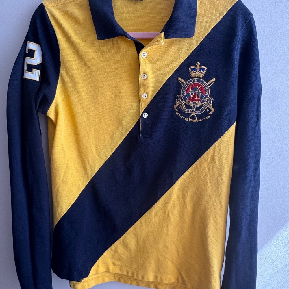 Ralph Lauren Gold and Navy Contrast Collar Polo Men’s XL